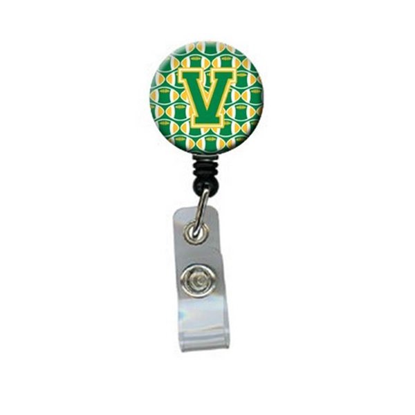 Carolines Treasures Letter V Football Green and Gold Retractable Badge Reel CJ1069-VBR